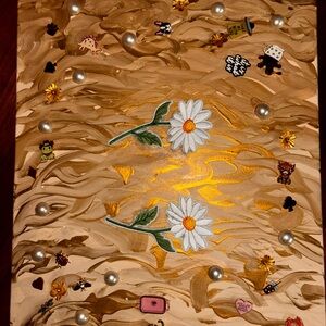 Decorative Canvas with Daisies and Embellishments